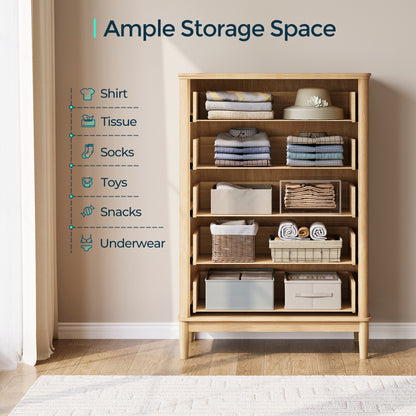 Modern Large Dresser with Deep Storage Drawers and Metal Pulls for Bedroom or Entryway