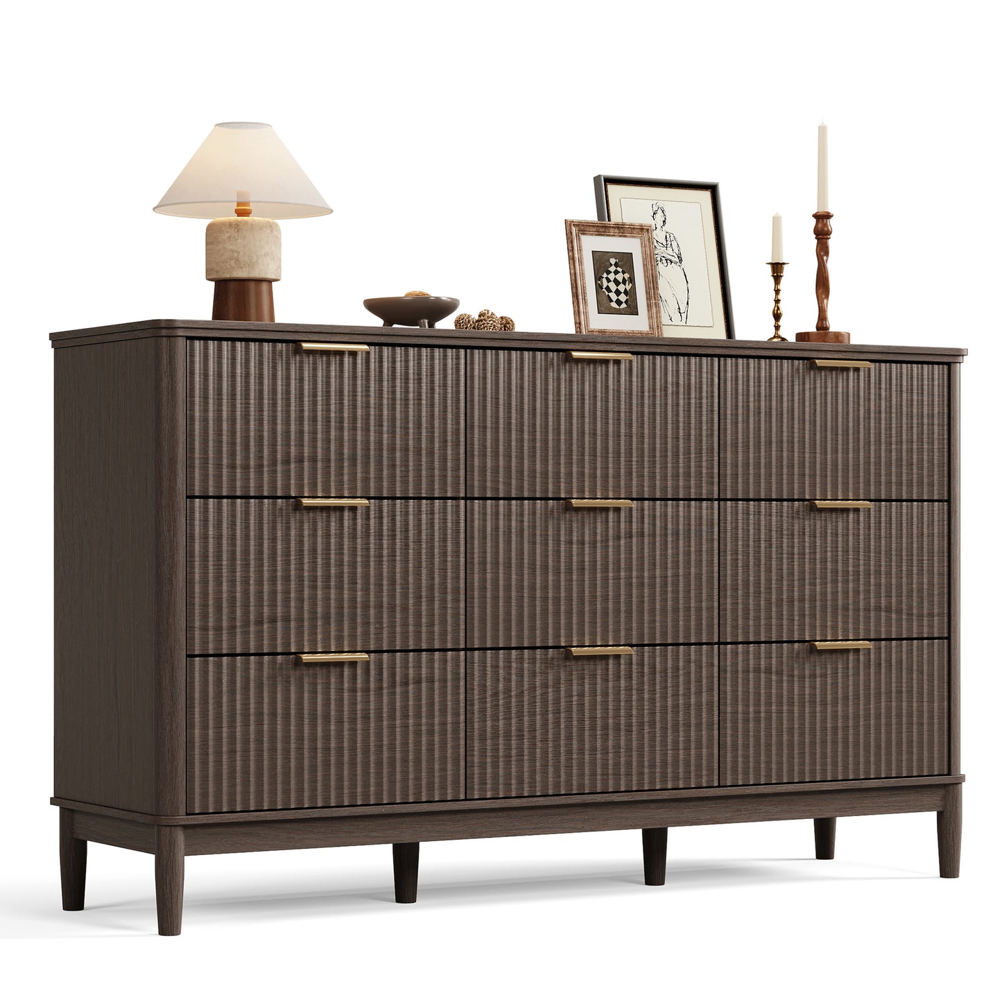 Modern Large Dresser with Deep Storage Drawers and Metal Pulls for Bedroom or Entryway