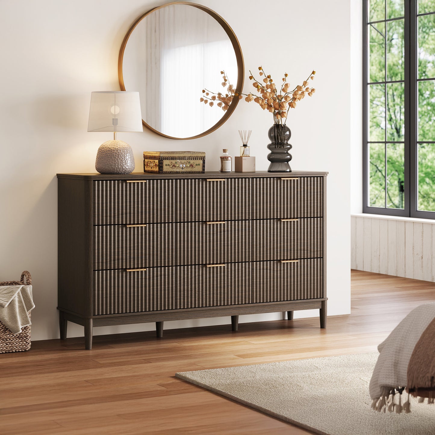 Modern Large Dresser with Deep Storage Drawers and Metal Pulls for Bedroom or Entryway