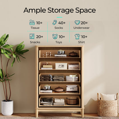 Modern Large Rattan Dresser with Deep Storage Drawers and Metal Pulls for Bedroom or Entryway