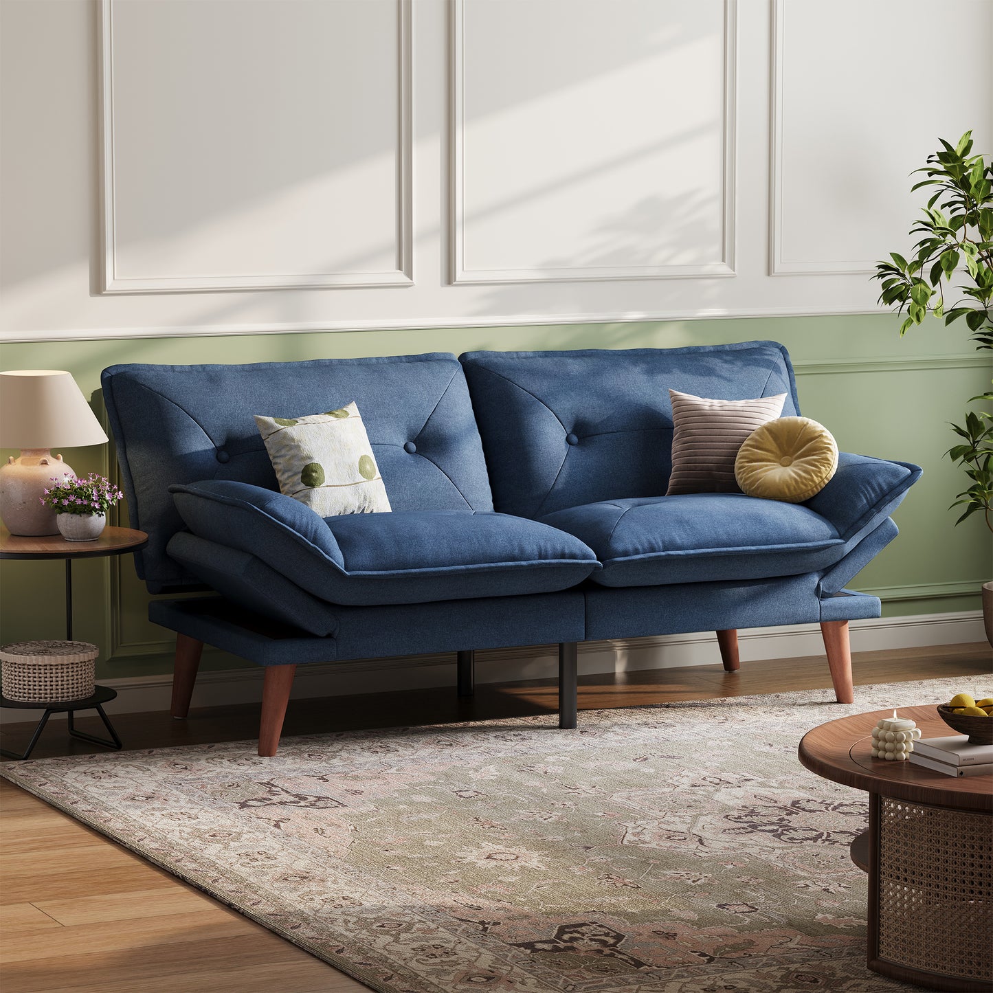 Linsy HS014A1 Futon Couch with Adjustable Backrest and Armrest, Comfy Loveseat Convertible Folding Sleeper Sofa Couches for Small Spaces Living Rooms Apartment Office