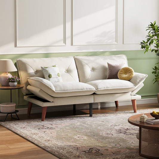 70" Chenille Futon, Convertible Loveseat Sleeper Sofa with Adjustable Backrest and Armrest for Small Spaces and Living Rooms