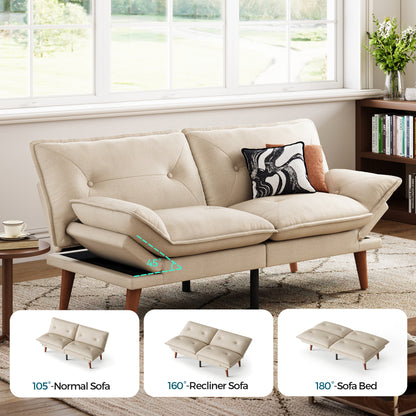 Linsy HS014A1 Futon Couch with Adjustable Backrest and Armrest, Comfy Loveseat Convertible Folding Sleeper Sofa Couches for Small Spaces Living Rooms Apartment Office