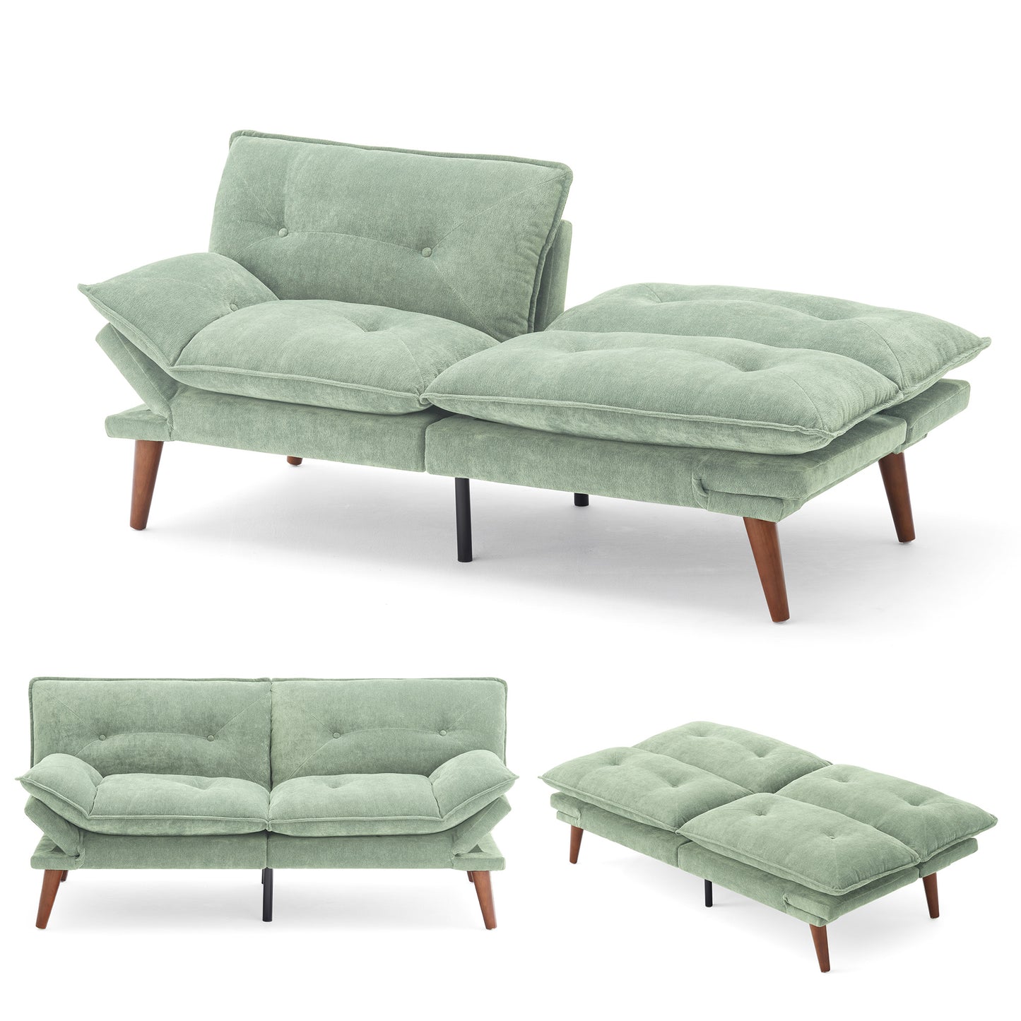 70" Chenille Futon, Convertible Loveseat Sleeper Sofa with Adjustable Backrest and Armrest for Small Spaces and Living Rooms