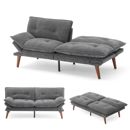 70" Chenille Futon, Convertible Loveseat Sleeper Sofa with Adjustable Backrest and Armrest for Small Spaces and Living Rooms