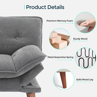 70" Chenille Futon, Convertible Loveseat Sleeper Sofa with Adjustable Backrest and Armrest for Small Spaces and Living Rooms