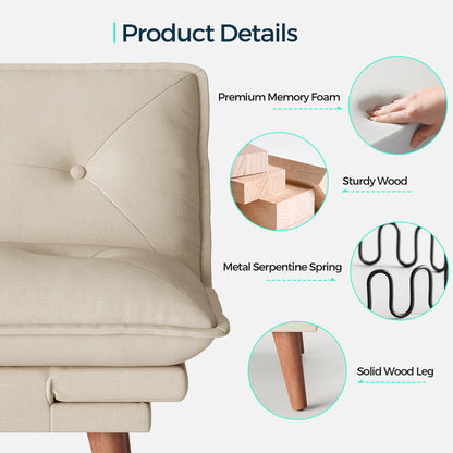 Linsy HS014A1 Futon Couch with Adjustable Backrest and Armrest, Comfy Loveseat Convertible Folding Sleeper Sofa Couches for Small Spaces Living Rooms Apartment Office