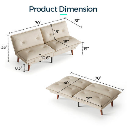 Linsy HS014A1 Futon Couch with Adjustable Backrest and Armrest, Comfy Loveseat Convertible Folding Sleeper Sofa Couches for Small Spaces Living Rooms Apartment Office