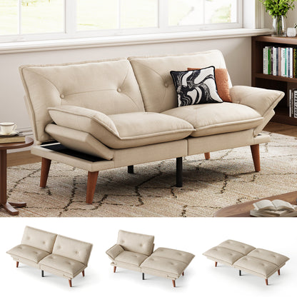 Linsy HS014A1 Futon Couch with Adjustable Backrest and Armrest, Comfy Loveseat Convertible Folding Sleeper Sofa Couches for Small Spaces Living Rooms Apartment Office