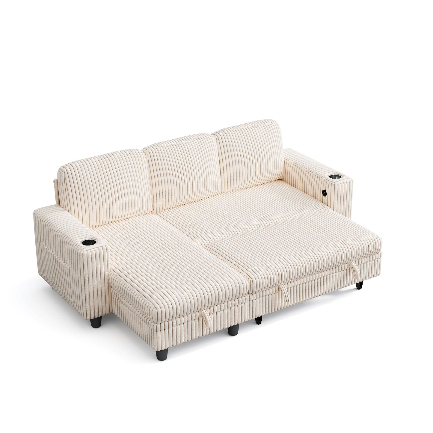 3 Seats with Ottoman, Convertible Plush Corduroy Cloud Couch