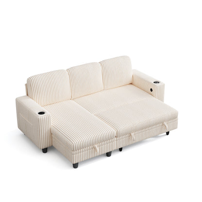 3 Seats with Ottoman, Convertible Plush Corduroy Cloud Couch