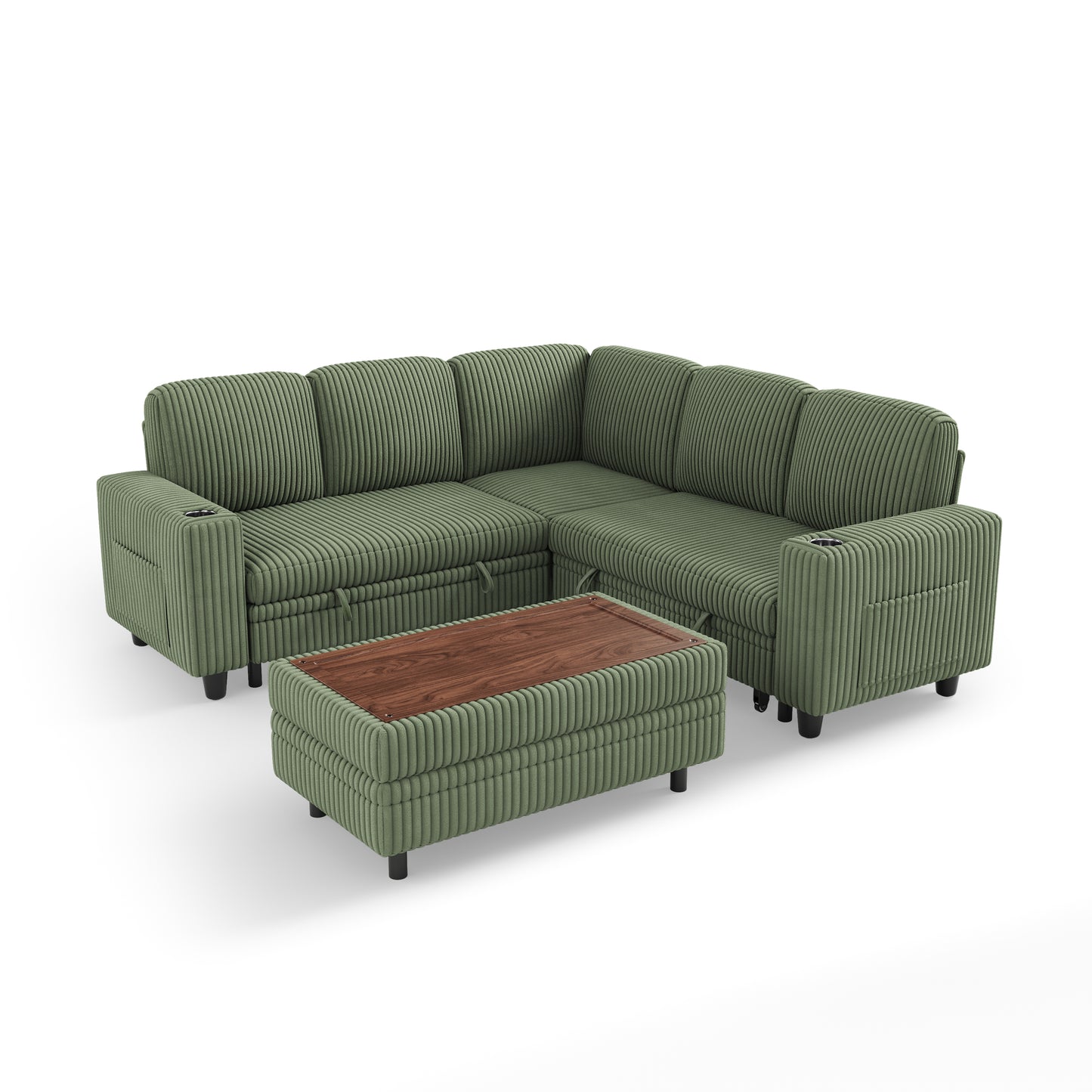 5 Seats with Ottoman, Convertible Plush Corduroy Cloud Couch