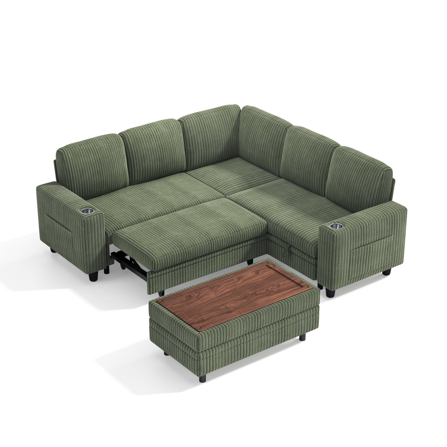 5 Seats with Ottoman, Convertible Plush Corduroy Cloud Couch
