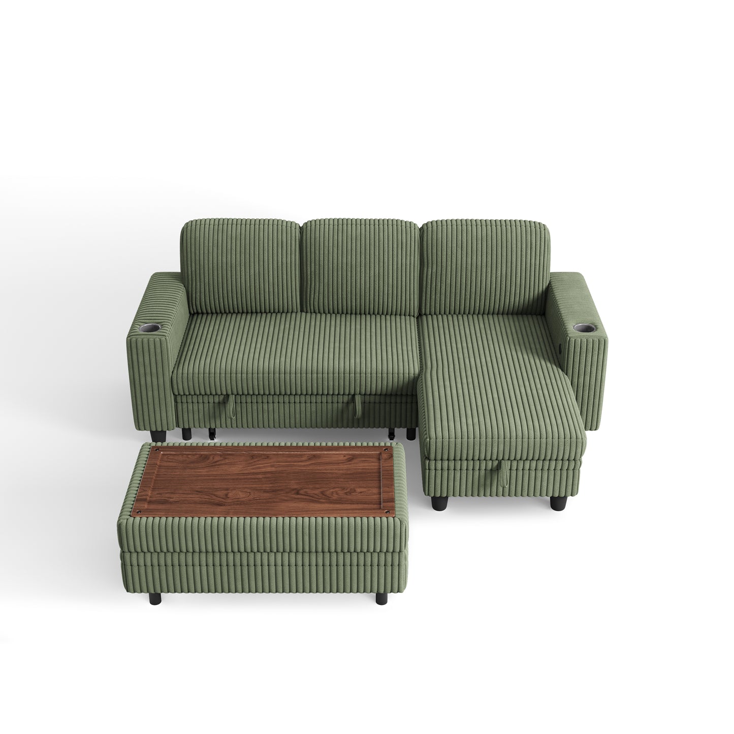 3 Seats with Ottoman, Convertible Plush Corduroy Cloud Couch