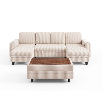 4 Seats with 2 Ottomans, Comfy U Shaped Modular Couches for Living Room