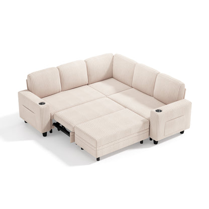 5 Seats with Ottoman, Convertible Plush Corduroy Cloud Couch
