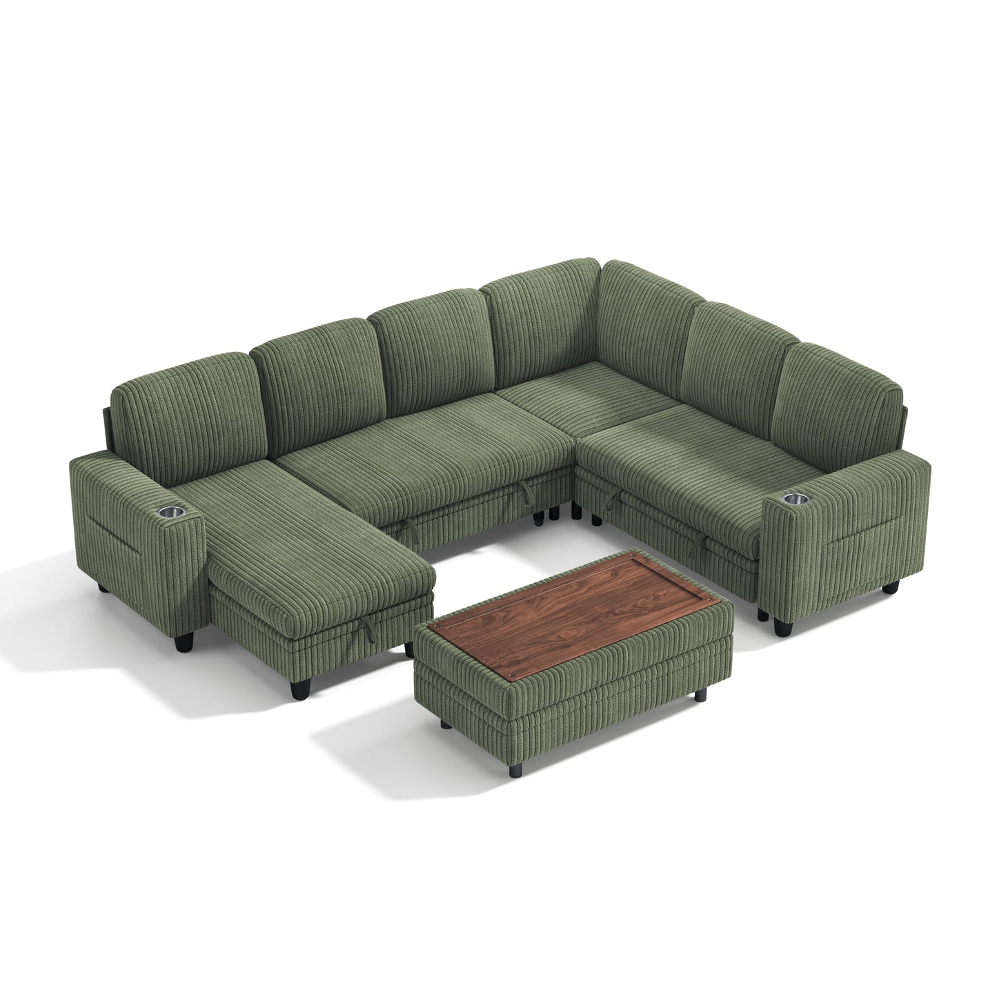 6 Seats with 2 Ottomans, Convertible Plush Corduroy Cloud Couch