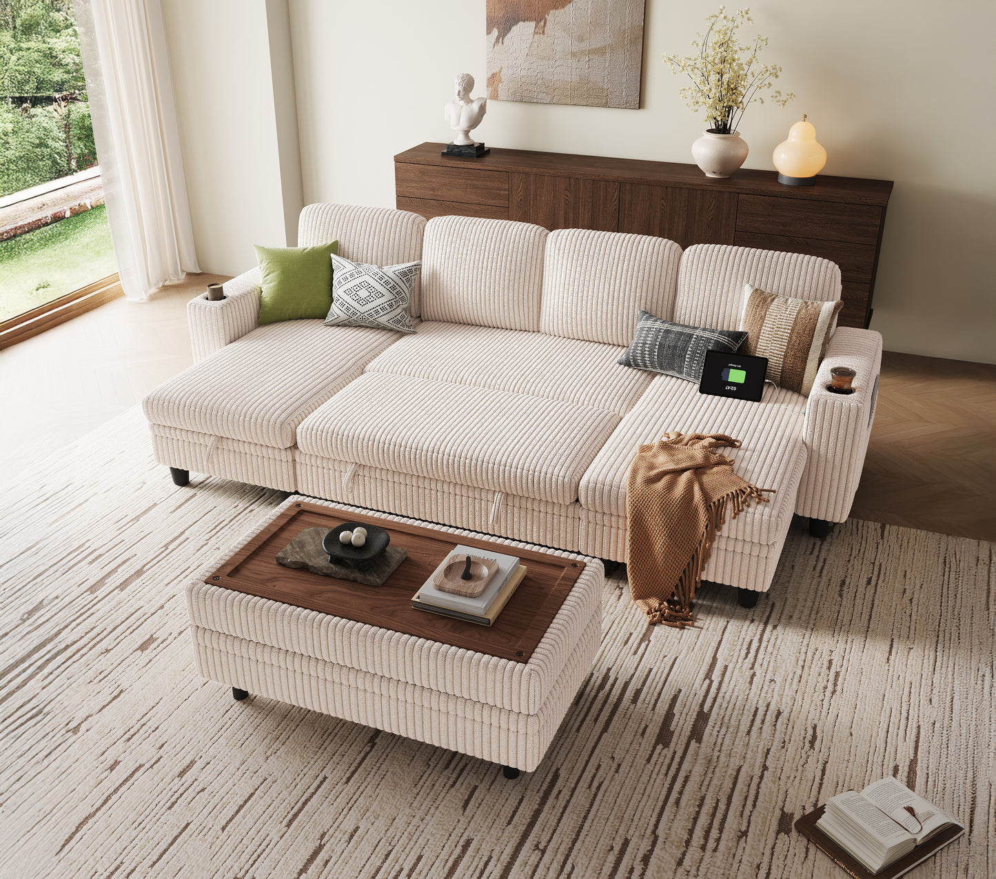 4 Seats with 2 Ottomans, Comfy U Shaped Modular Couches for Living Room