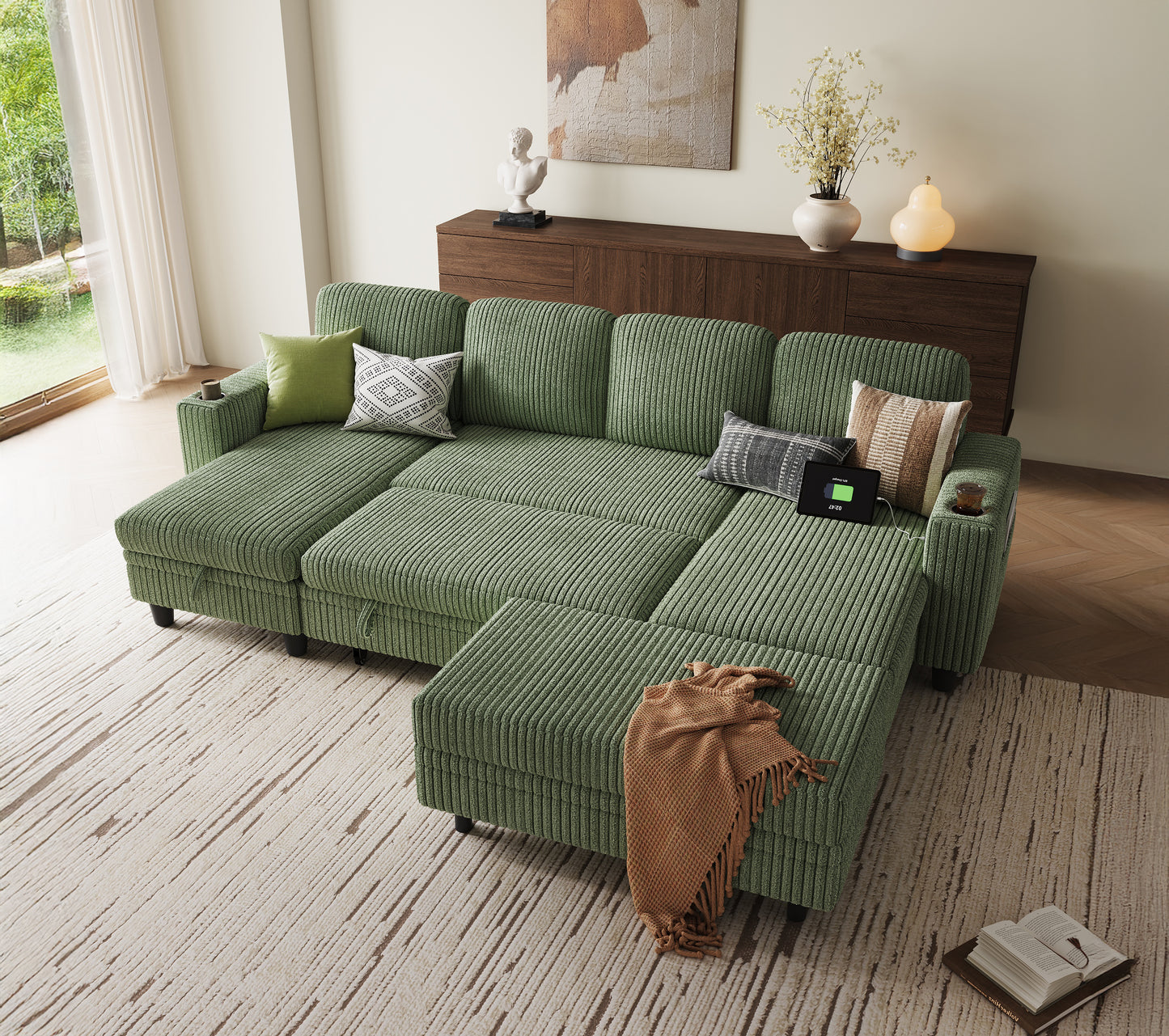 4 Seats with 2 Ottomans, Comfy U Shaped Modular Couches for Living Room