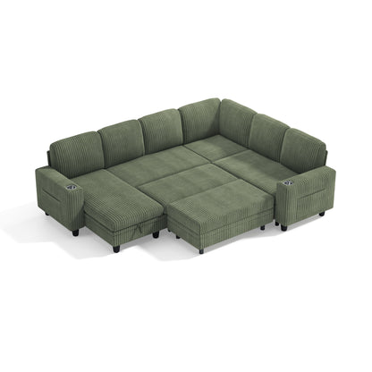 6 Seats with 2 Ottomans, Convertible Plush Corduroy Cloud Couch