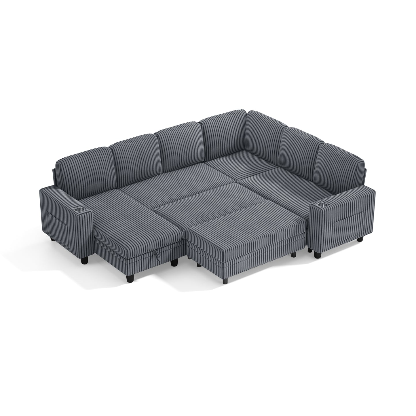 6 Seats with 2 Ottomans, Convertible Plush Corduroy Cloud Couch