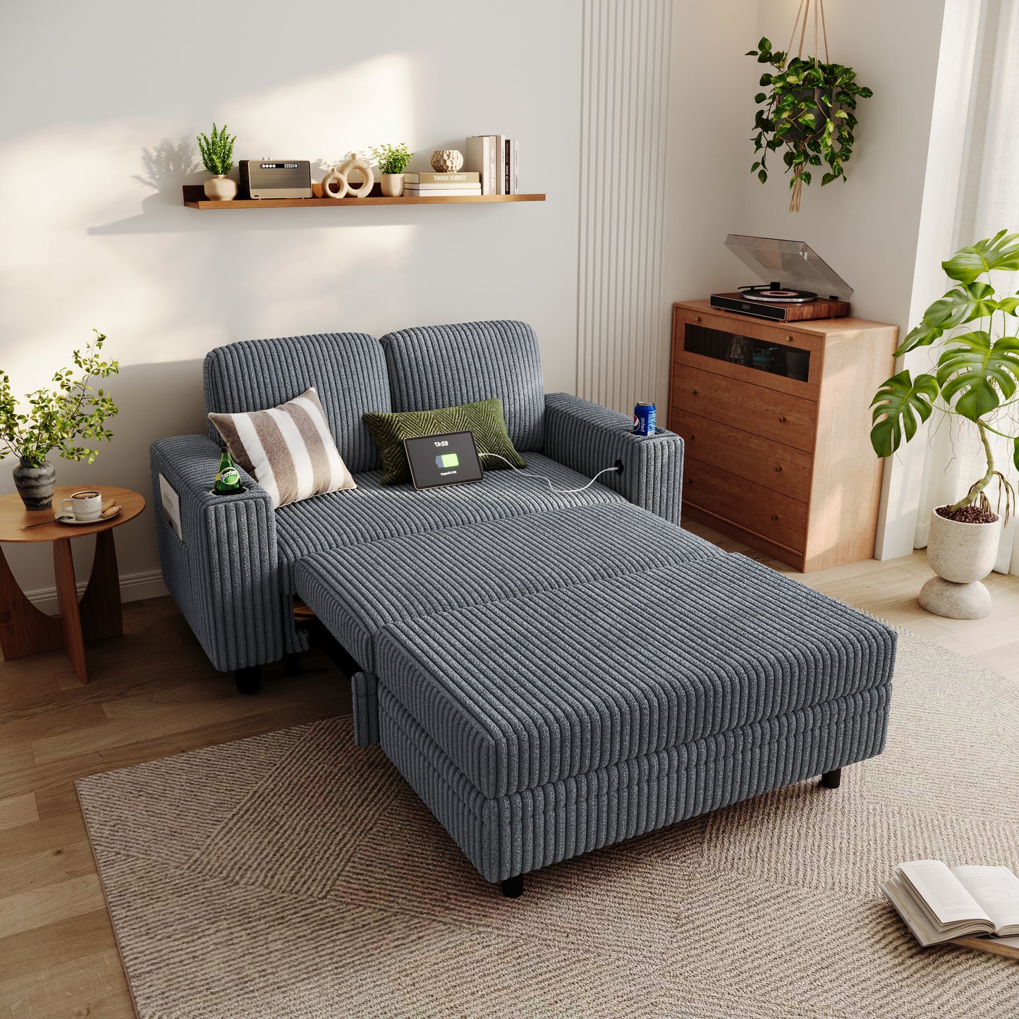 2-in-1 Convertible 2 Seater Sofa with USB Charging & Cup Holders