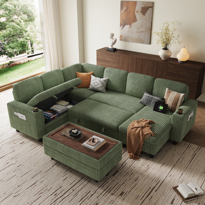 6 Seats with 2 Ottomans, Convertible Plush Corduroy Cloud Couch