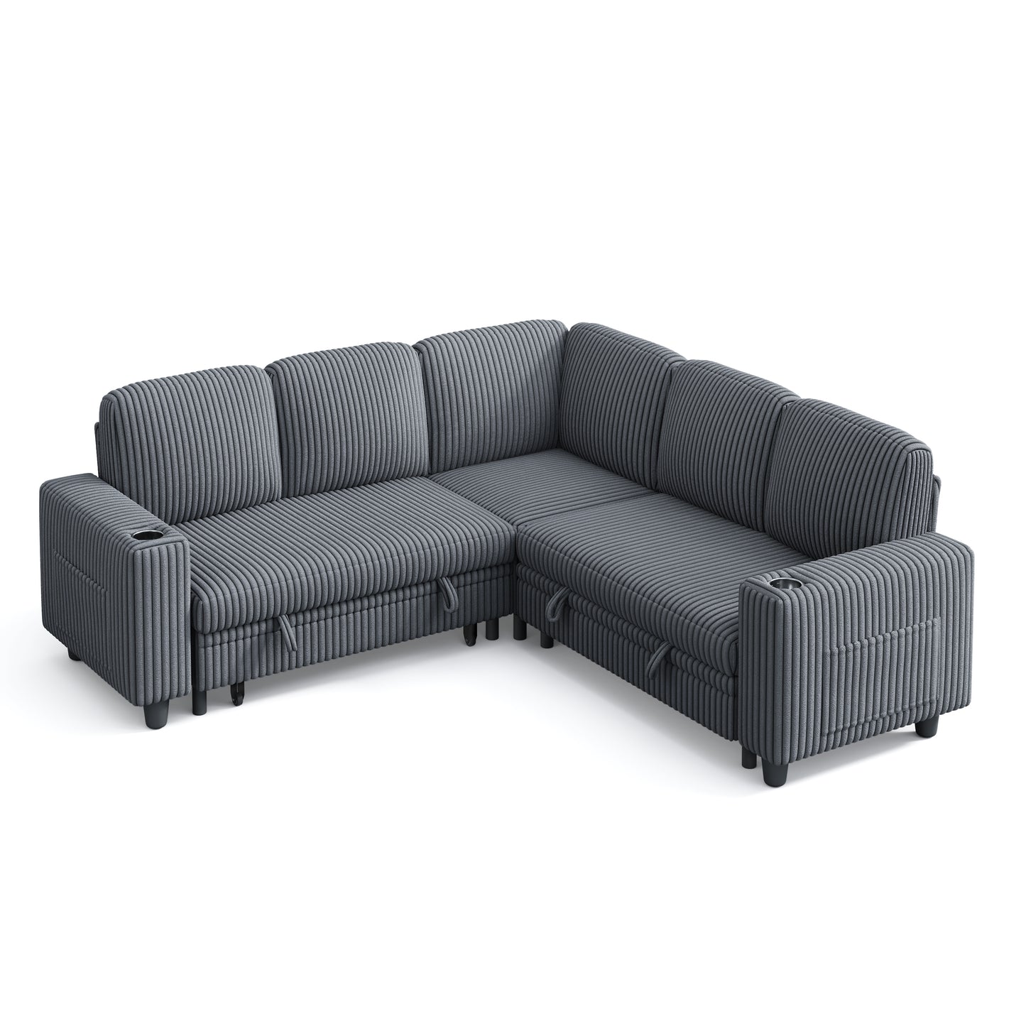 5 Seats with Ottoman, Convertible Plush Corduroy Cloud Couch