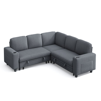 5 Seats with Ottoman, Convertible Plush Corduroy Cloud Couch