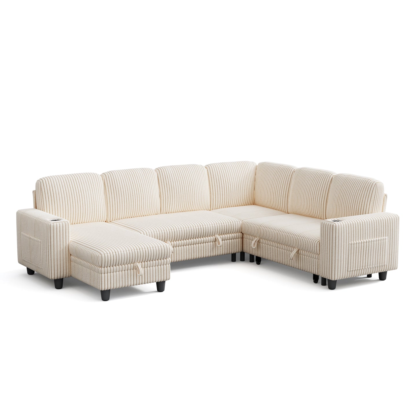 6 Seats with 2 Ottomans, Convertible Plush Corduroy Cloud Couch