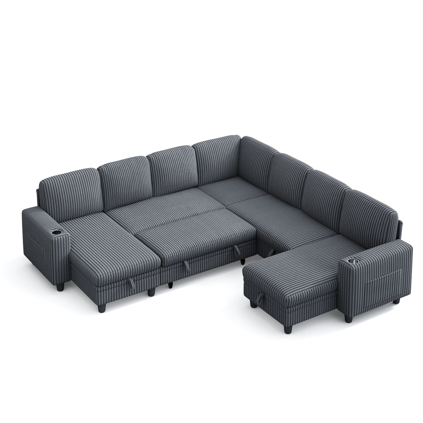 7 Seats with 3 Ottomans, Convertible Plush Corduroy Cloud Couch