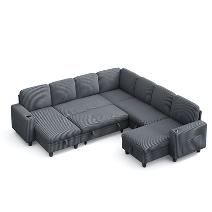 7 Seats with 3 Ottomans, Convertible Plush Corduroy Cloud Couch