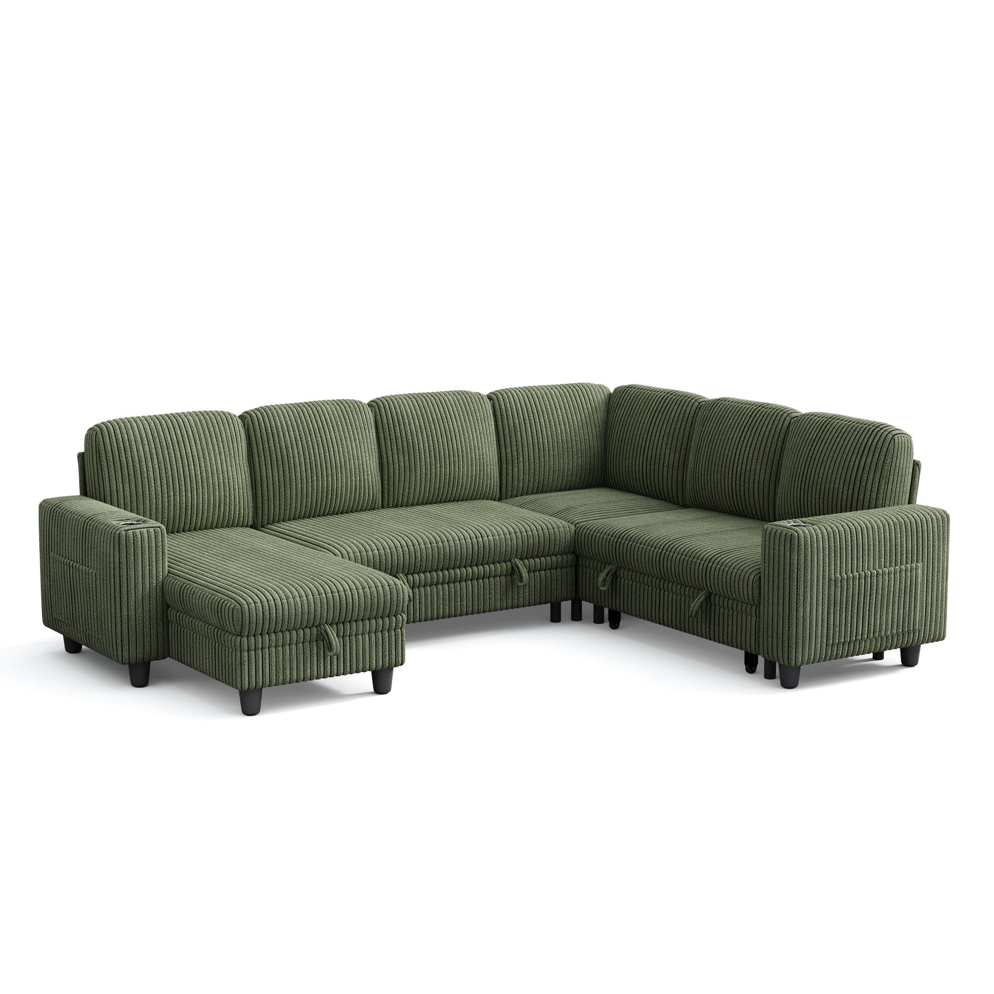 6 Seats with 2 Ottomans, Convertible Plush Corduroy Cloud Couch