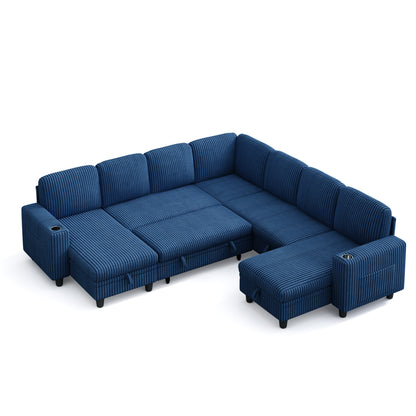 7 Seats with 3 Ottomans, Convertible Plush Corduroy Cloud Couch