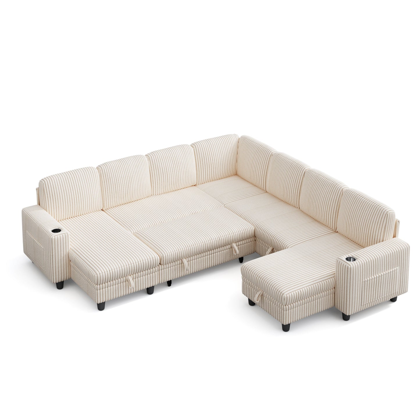 7 Seats with 3 Ottomans, Convertible Plush Corduroy Cloud Couch