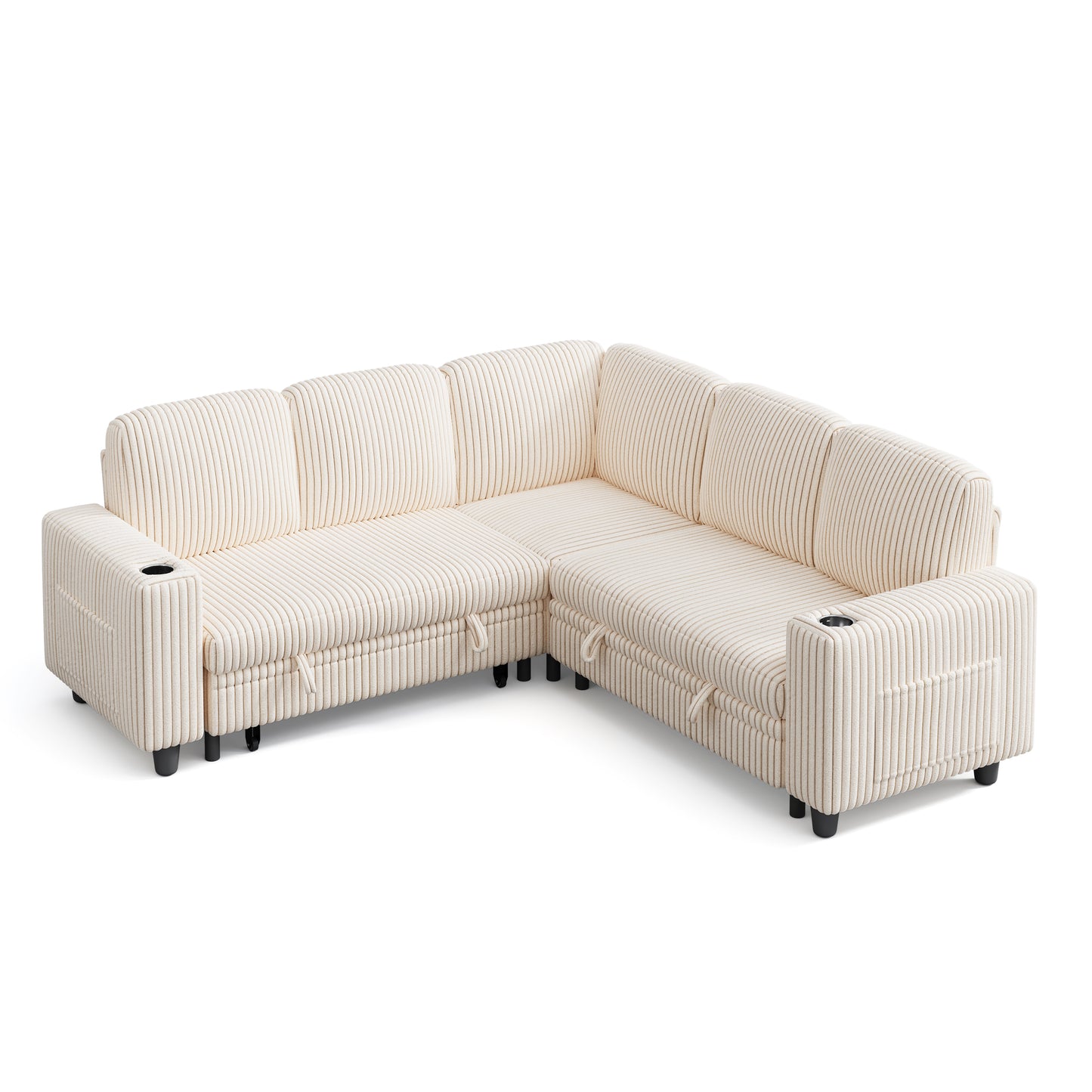 5 Seats with Ottoman, Convertible Plush Corduroy Cloud Couch
