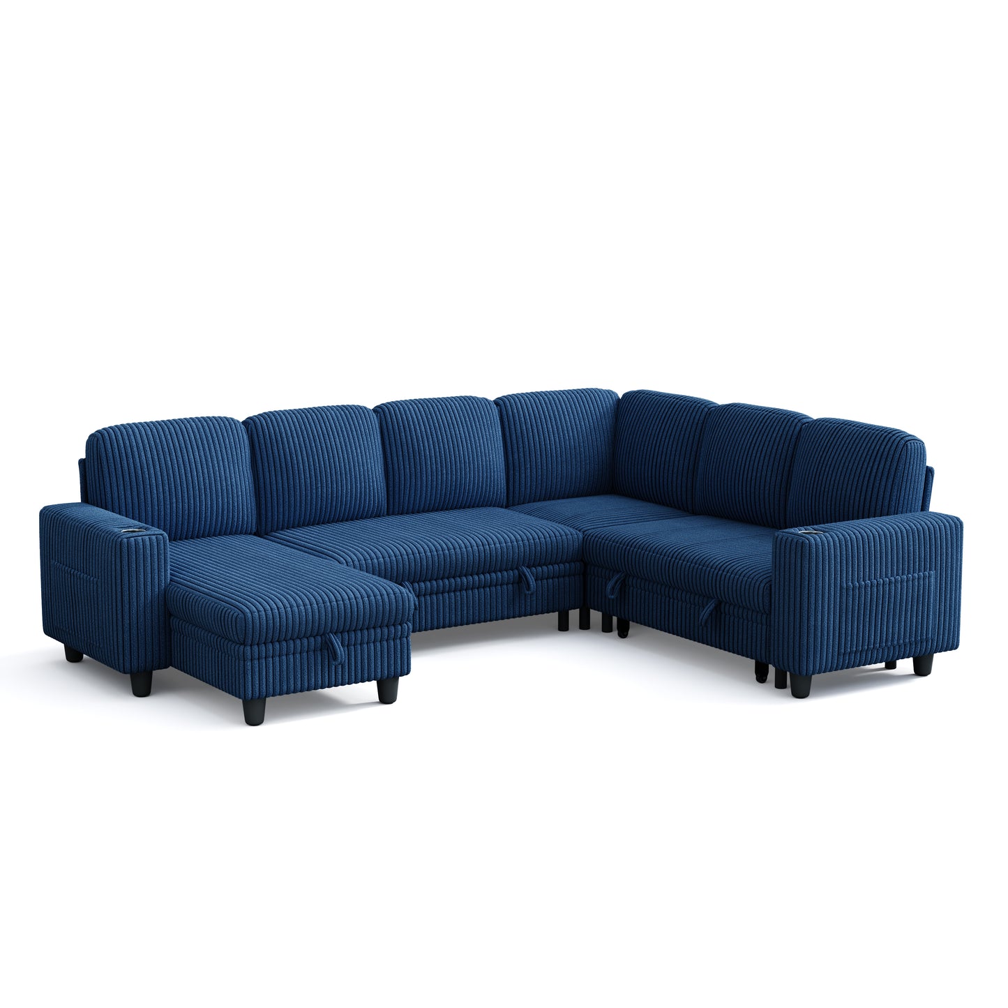6 Seats with 2 Ottomans, Convertible Plush Corduroy Cloud Couch