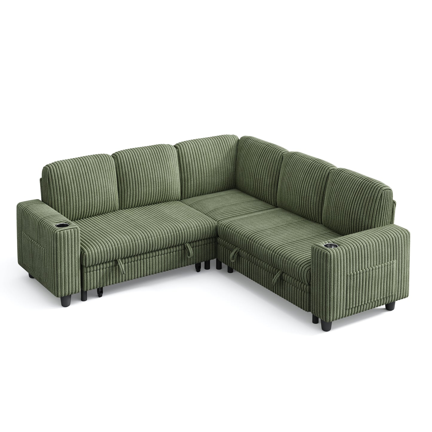 5 Seats with Ottoman, Convertible Plush Corduroy Cloud Couch