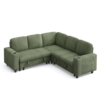 5 Seats with Ottoman, Convertible Plush Corduroy Cloud Couch