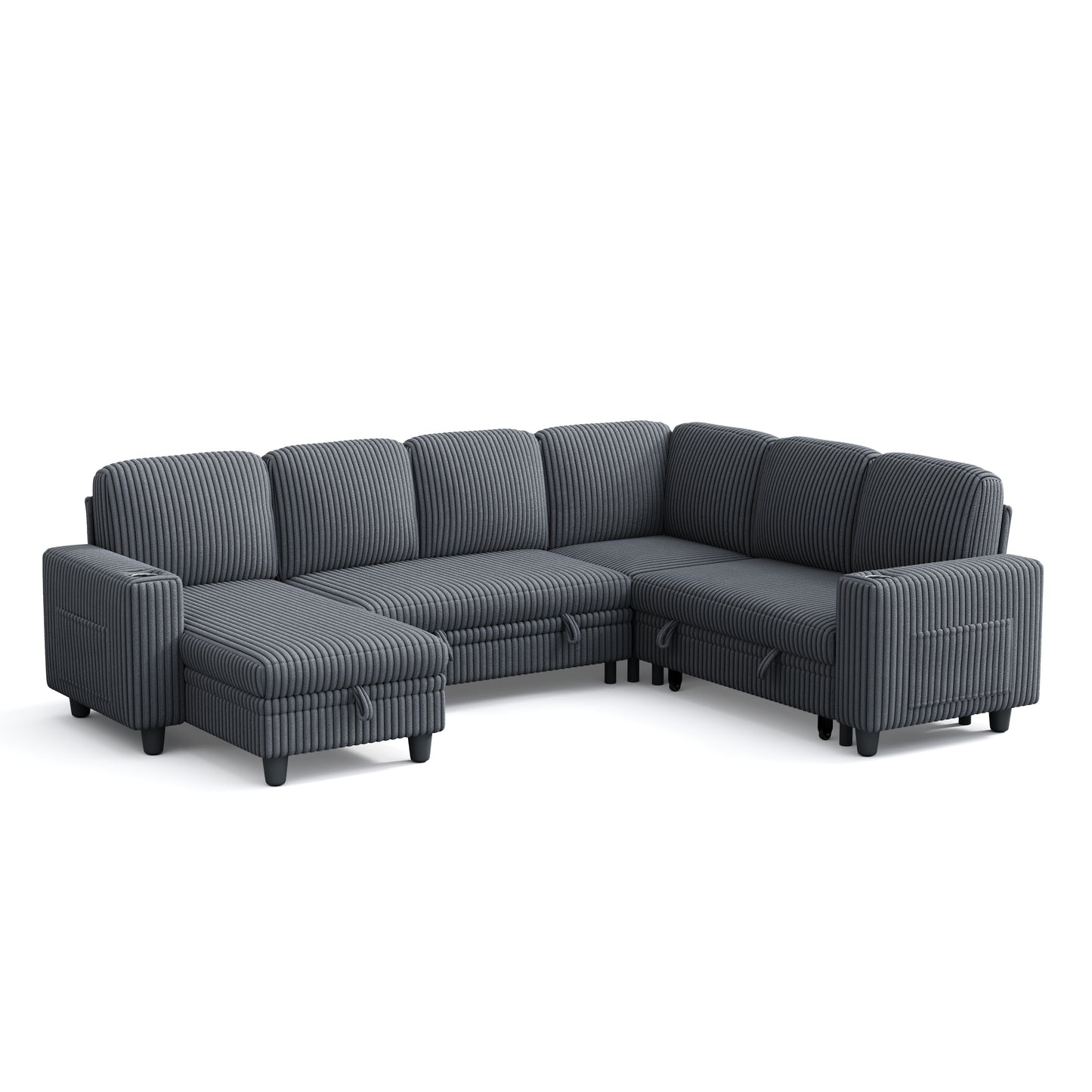 6 Seats with 2 Ottomans, Convertible Plush Corduroy Cloud Couch