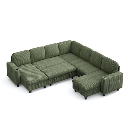 7 Seats with 3 Ottomans, Convertible Plush Corduroy Cloud Couch