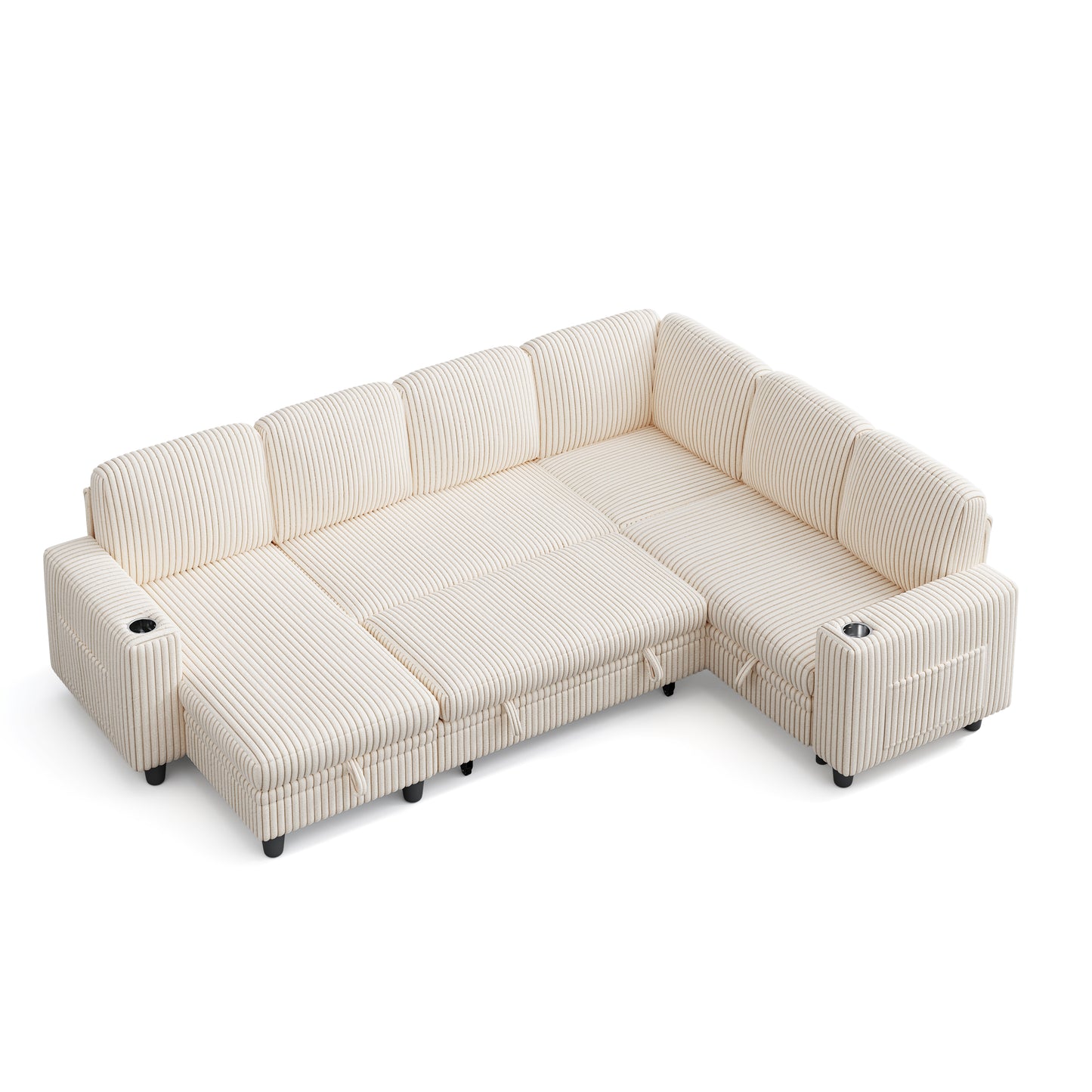 6 Seats with 2 Ottomans, Convertible Plush Corduroy Cloud Couch