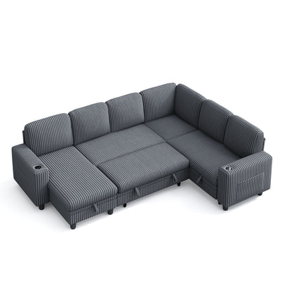6 Seats with 2 Ottomans, Convertible Plush Corduroy Cloud Couch