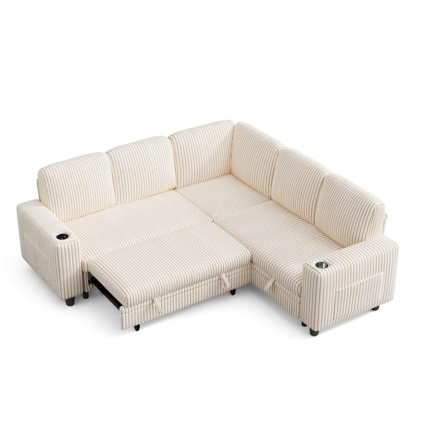 5 Seats with Ottoman, Convertible Plush Corduroy Cloud Couch