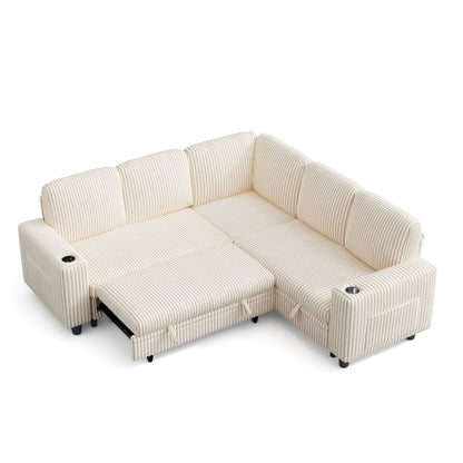 5 Seats with Ottoman, Convertible Plush Corduroy Cloud Couch