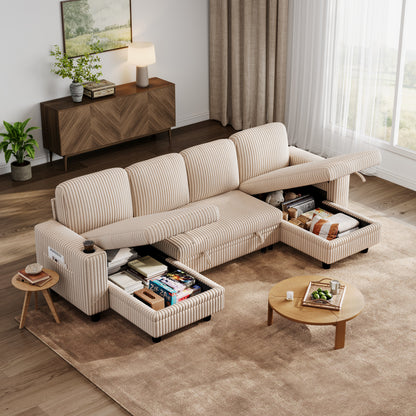4 Seats with 2 Ottomans, Comfy U Shaped Modular Couches for Living Room