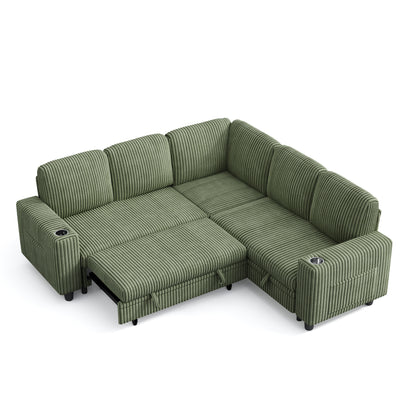 5 Seats with Ottoman, Convertible Plush Corduroy Cloud Couch