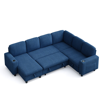6 Seats with 2 Ottomans, Convertible Plush Corduroy Cloud Couch
