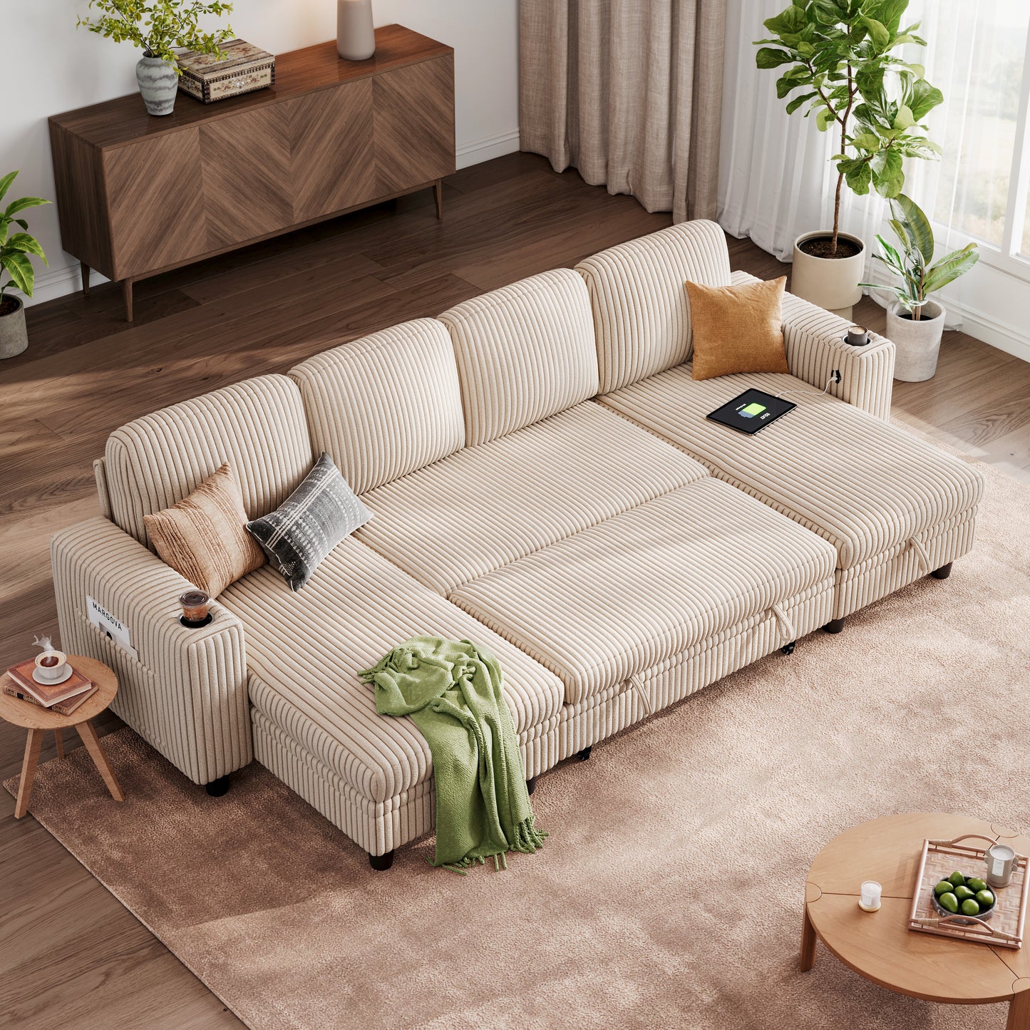 4 Seats with 2 Ottomans, Comfy U Shaped Modular Couches for Living Room