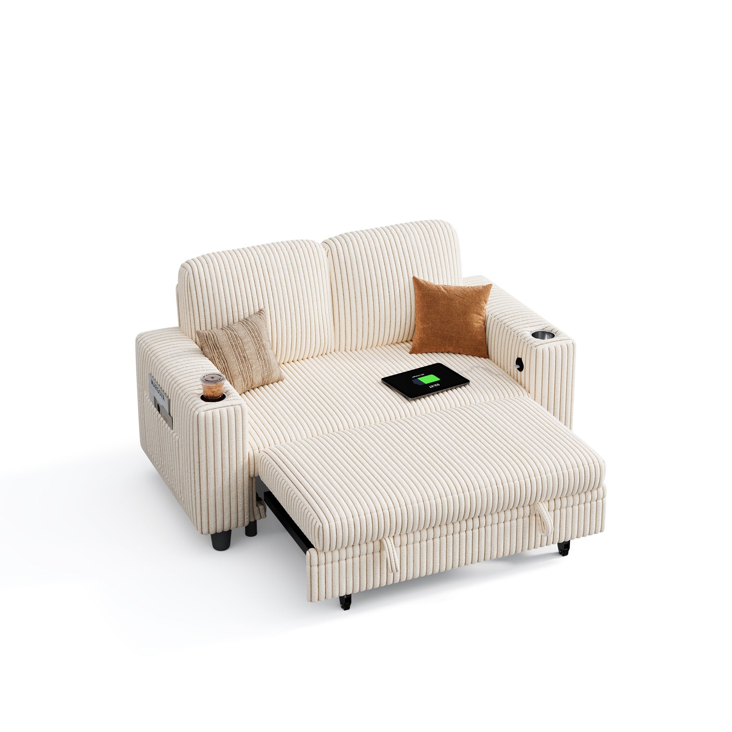 2-in-1 Convertible 2 Seater Sofa with USB Charging & Cup Holders